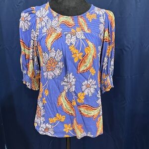 Anthropologie by Dolan Blue and Orange Floral Blouse